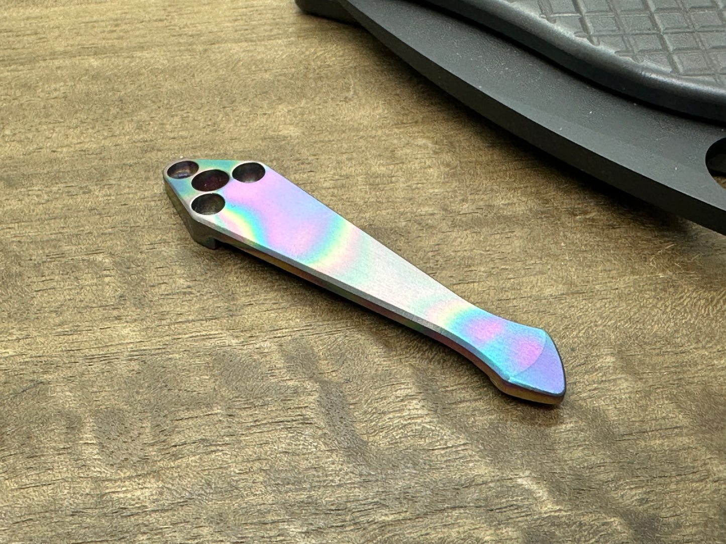 Oil Slick Brushed SPIDY Titanium CLIP for SHAMAN Spyderco