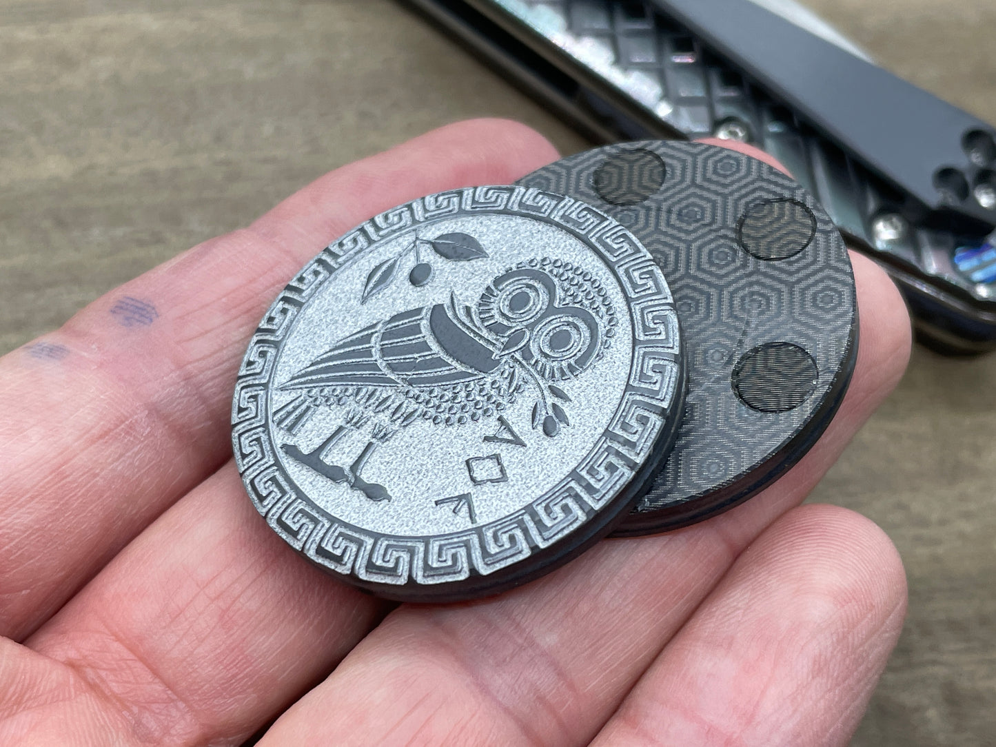 The OWL Deep engraved Zirconium CLICKY HAPTIC Coins Fidget