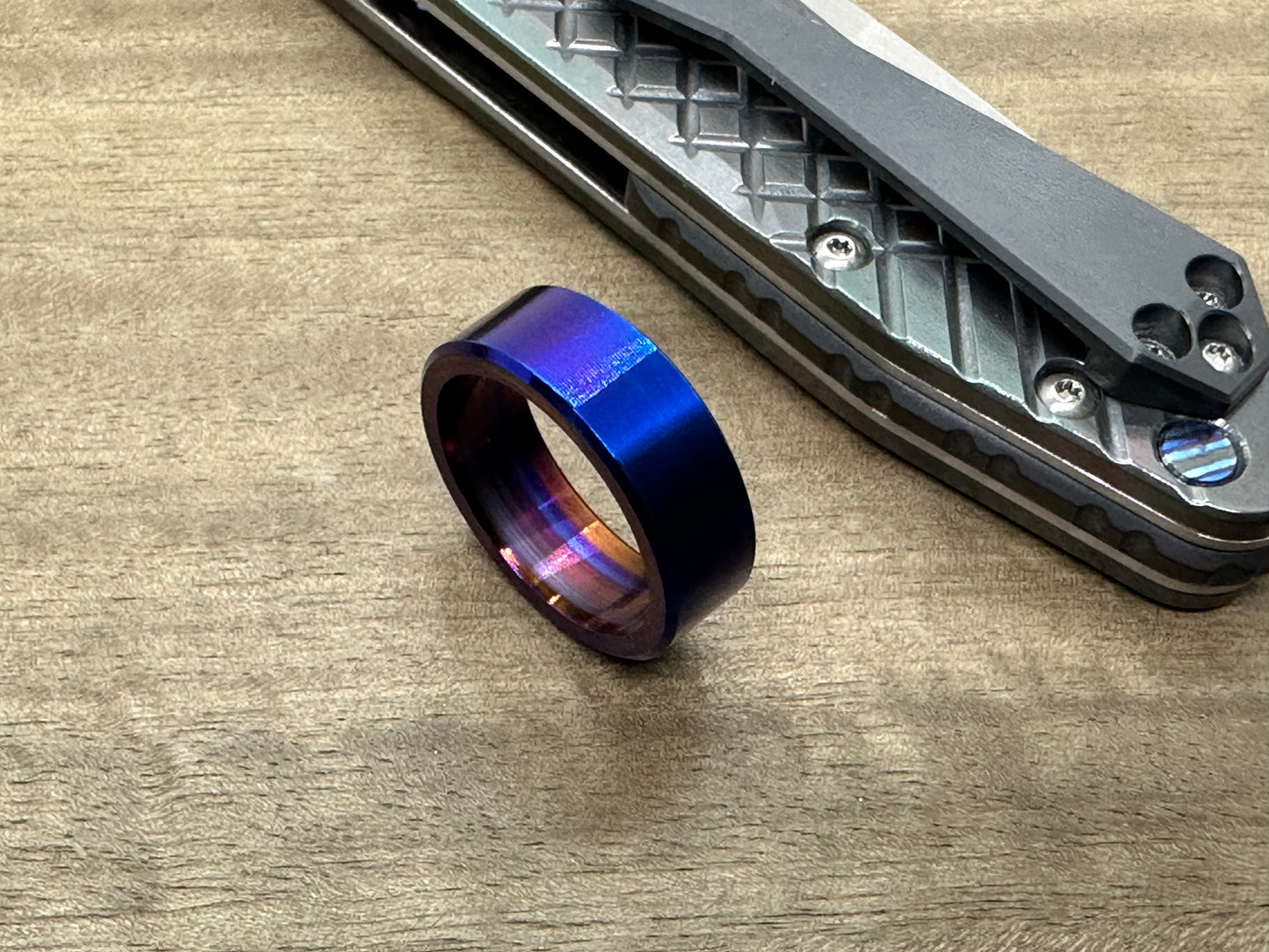 ESSENTIAL Flamed Blue-Purple TITANIUM Ring US Size: 10 / Pendant / SpinTop Stand