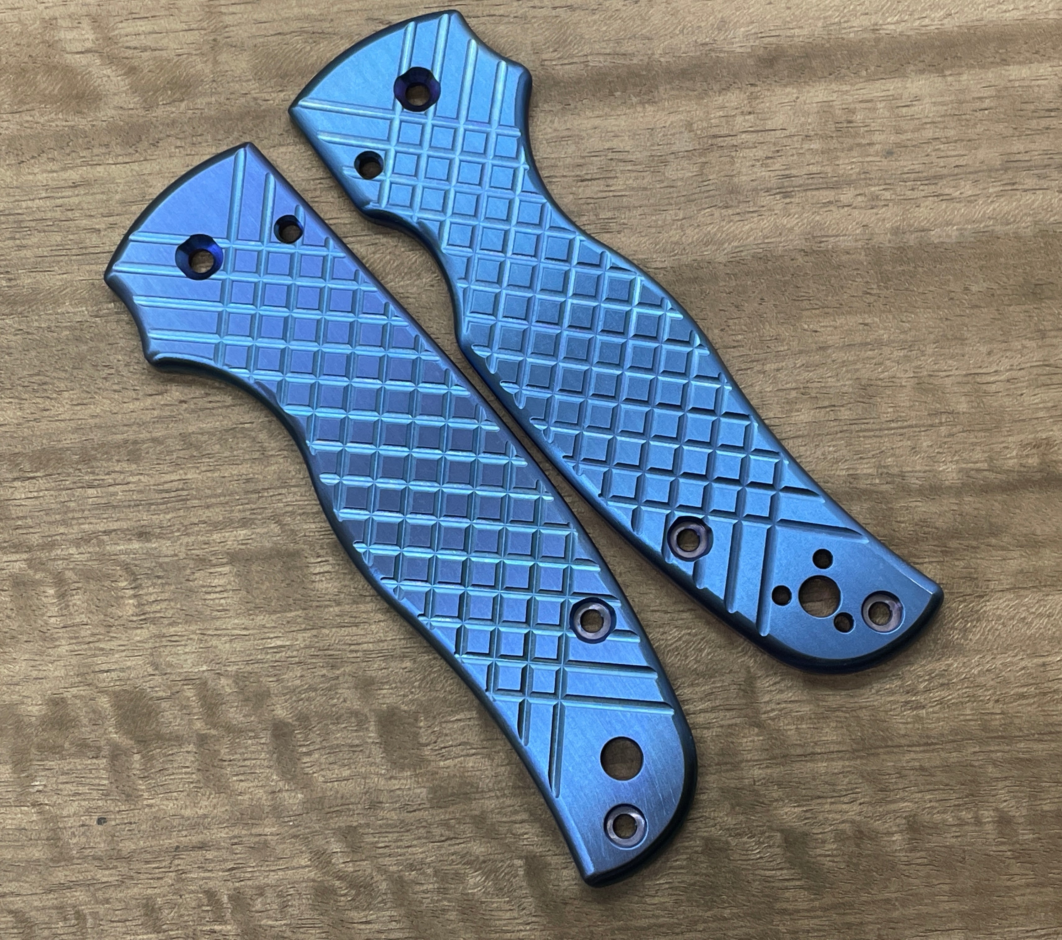 Blue anodized FRAG CNC milled Titanium Scales for SHAMAN Spyderco