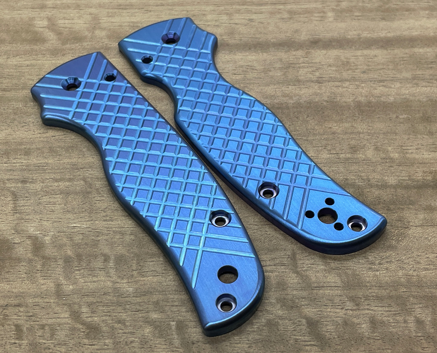 Blue anodized FRAG CNC milled Titanium Scales for SHAMAN Spyderco