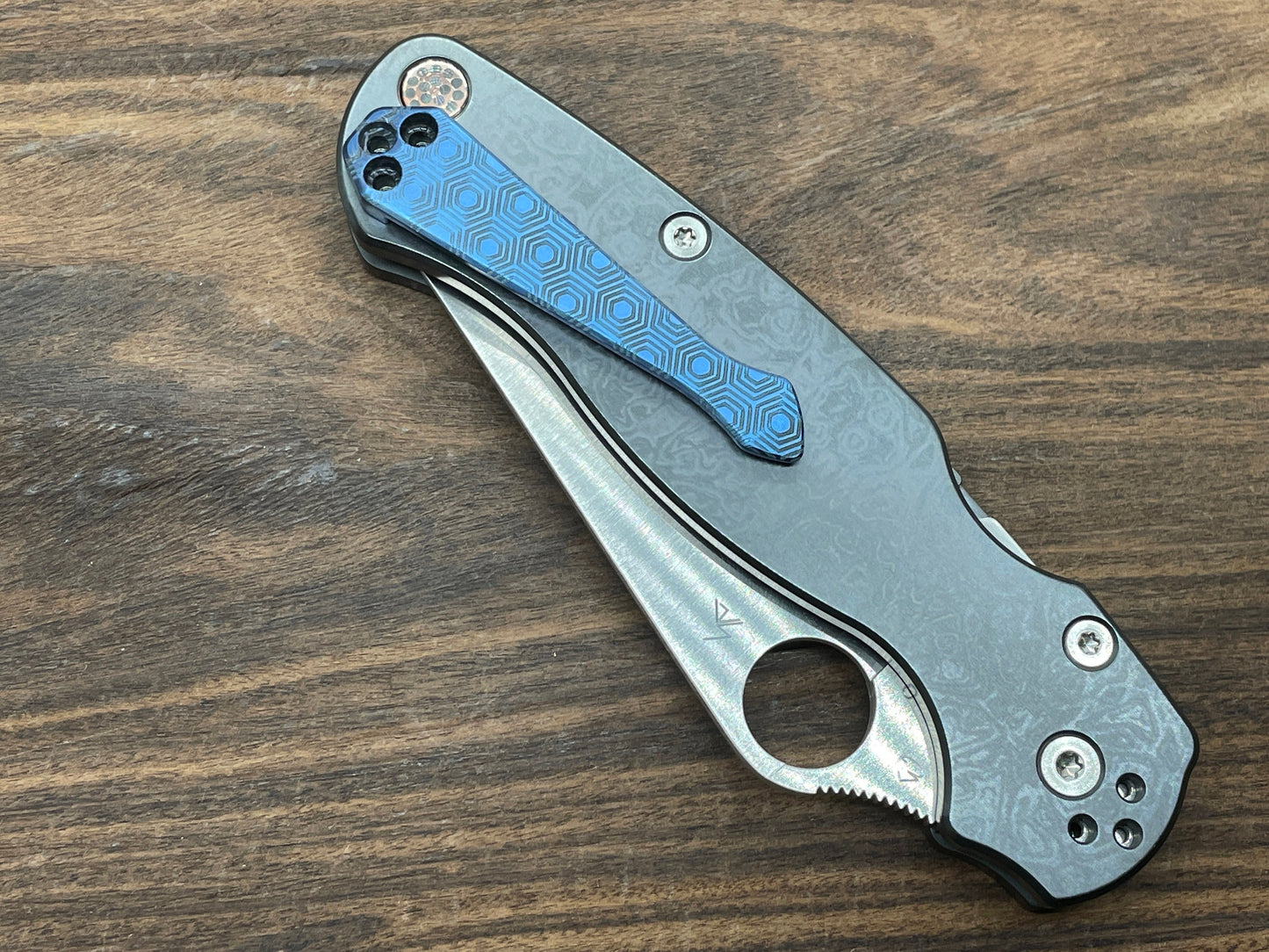 HONEYCOMB Blue ano SPIDY Titanium CLIP for most Spyderco models
