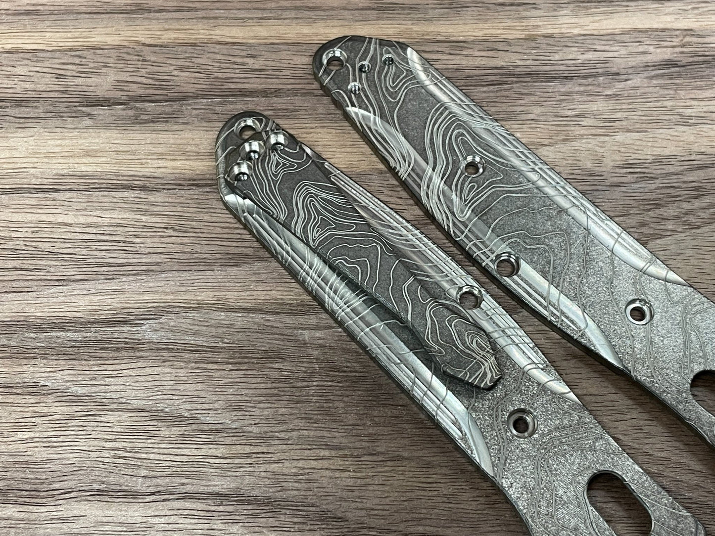 Battleworn TOPO engraved Dmd Titanium CLIP for most Benchmade models