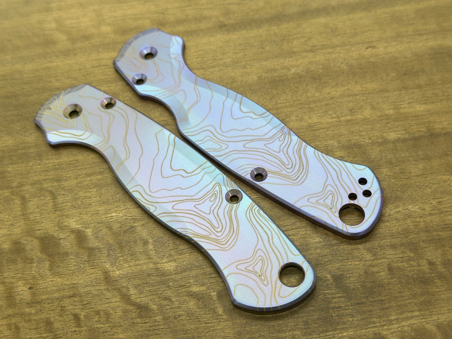 Teal Magenta TOPO Engraved Titanium scales for Spyderco Paramilitary 2 PM2