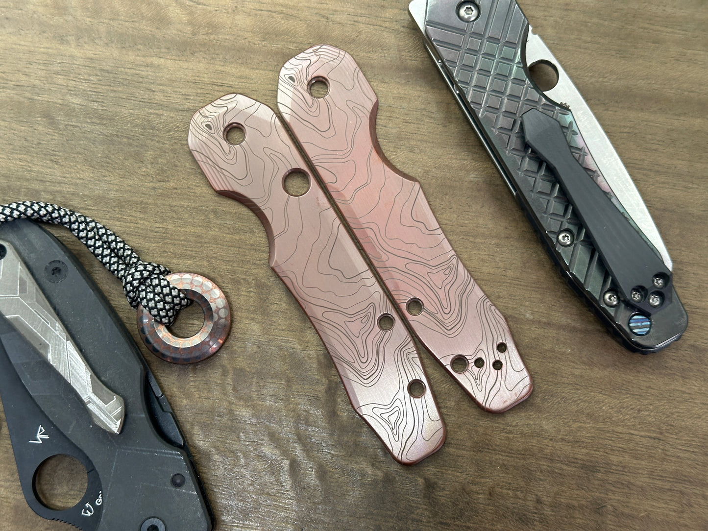 Dark TOPO engraved Copper Scales for Spyderco SMOCK