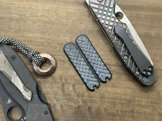 ALIEN Black engraved FRAG Cnc milled 58mm Titanium Scales for Swiss Army SAK