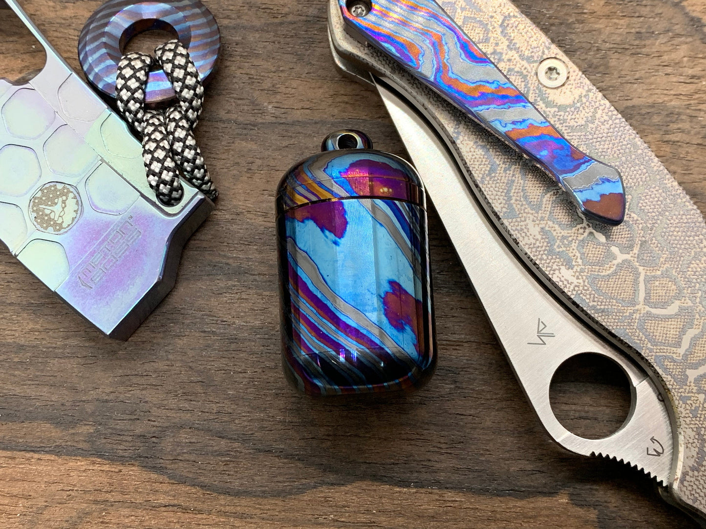 Keychain ZircuTi Black Timascus Pill Box Pill Case Stash box Meton-Vault