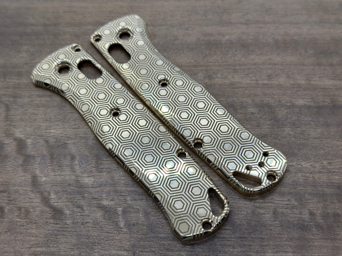 Polished HONEYCOMB engraved BRASS Scales for Benchmade Bugout 535