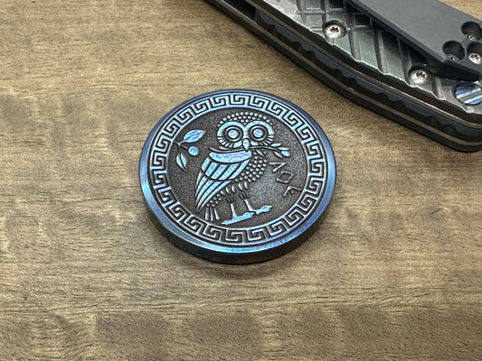 4 sizes The OWL Flamed Deep engraved Titanium Worry Coin