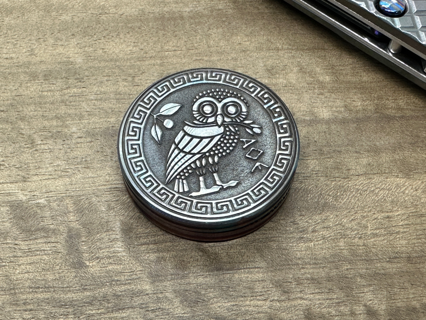 The OWL Deep engraved Flamed HAPTIC Coins CLICKY Greek Ascoloy Haptic Slider