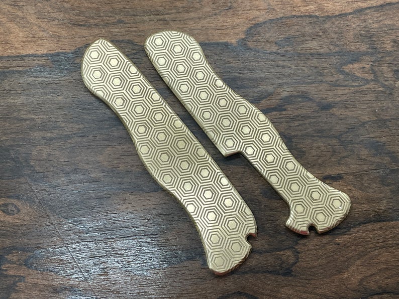 111mm HONEYCOMB engraved Brass Scales for Swiss Army SAK