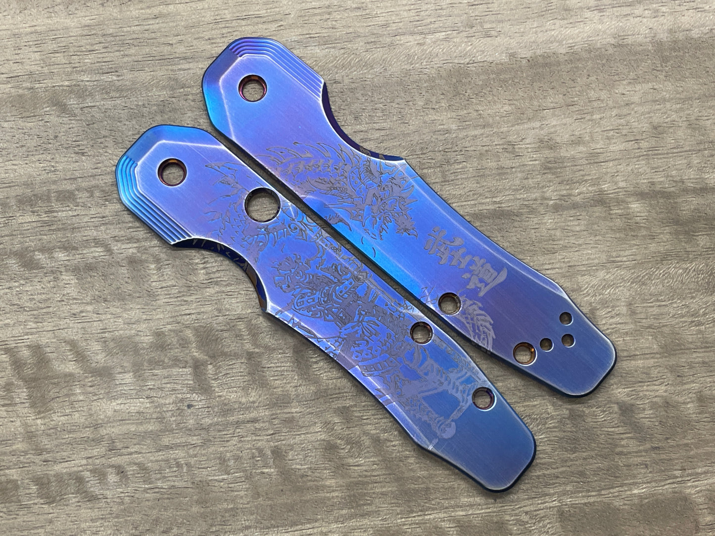 SAMURAI HONOR Flamed & Brushed Titanium Scales for Spyderco SMOCK