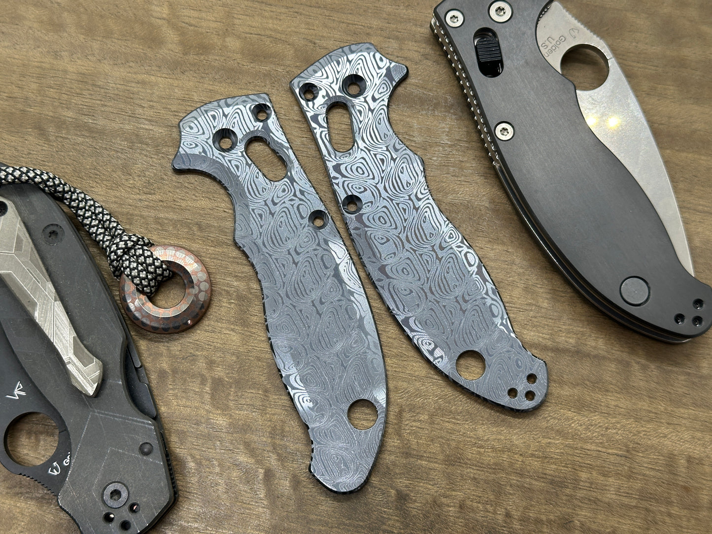 Dama AEGR Black pattern engraved Titanium scales for Spyderco MANIX 2