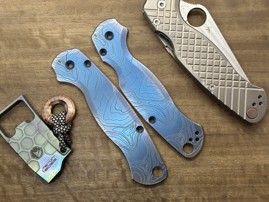 Blue ano Brushed TOPO engraved Titanium scales for Spyderco Paramilitary 2 PM2