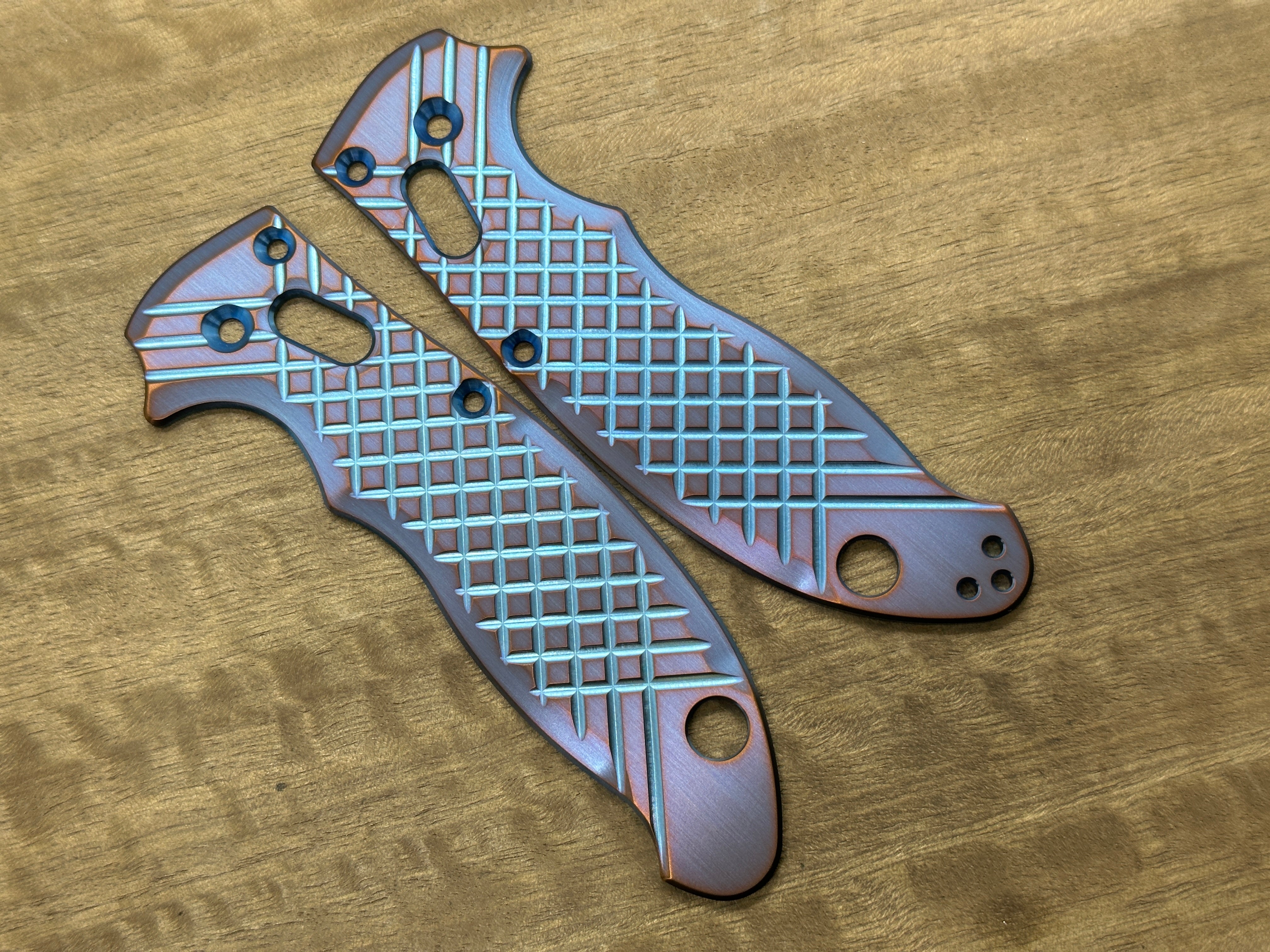 2 Tone (Blue-Purple) FRAG Cnc milled Titanium scales for Spyderco MANIX 2