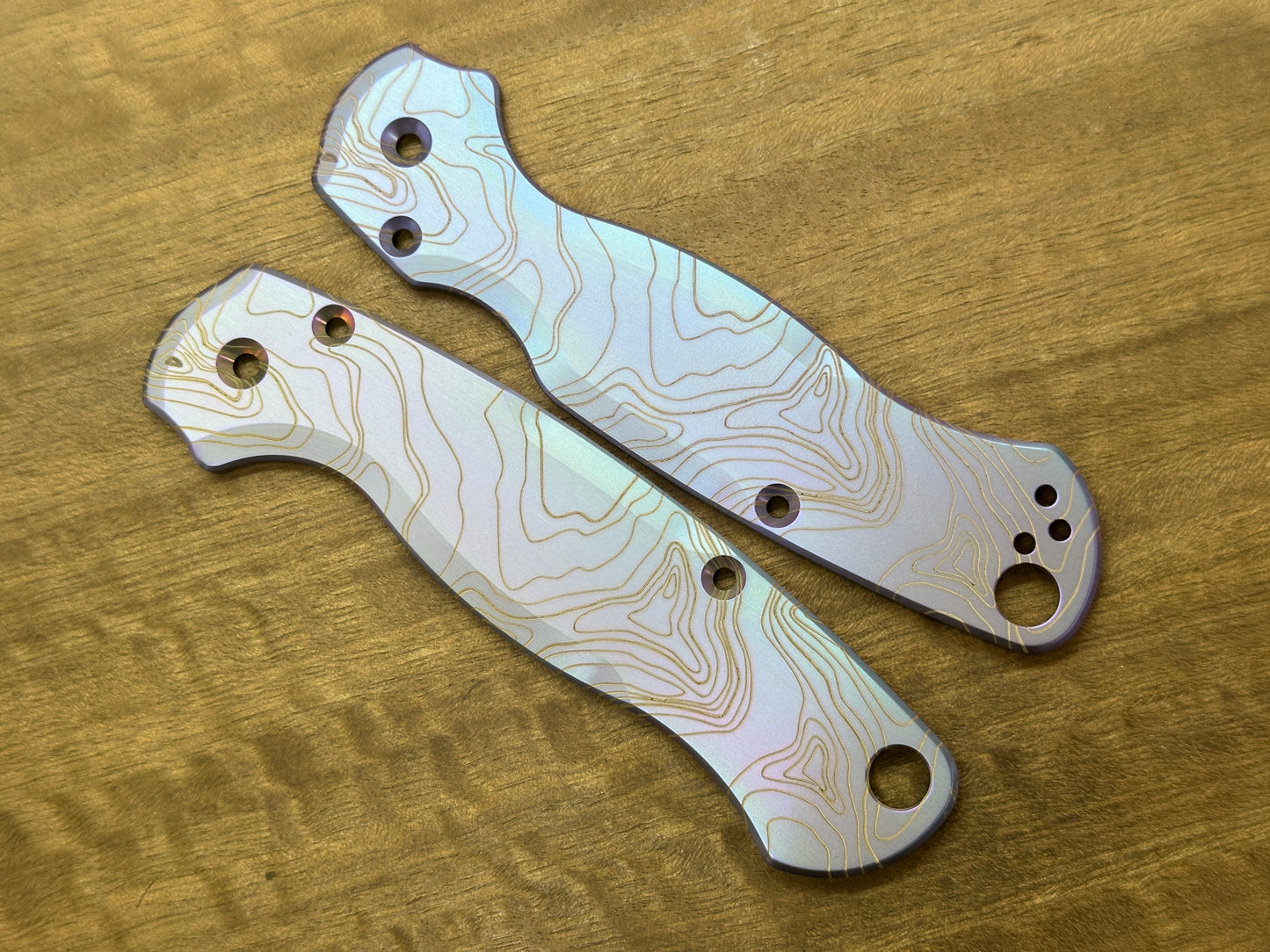 Teal Magenta TOPO Engraved Titanium scales for Spyderco Paramilitary 2 PM2