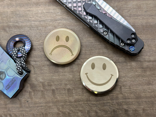 Smiley-Sad Polished Dark Brass CLICKY Haptic Coins idea Fidget
