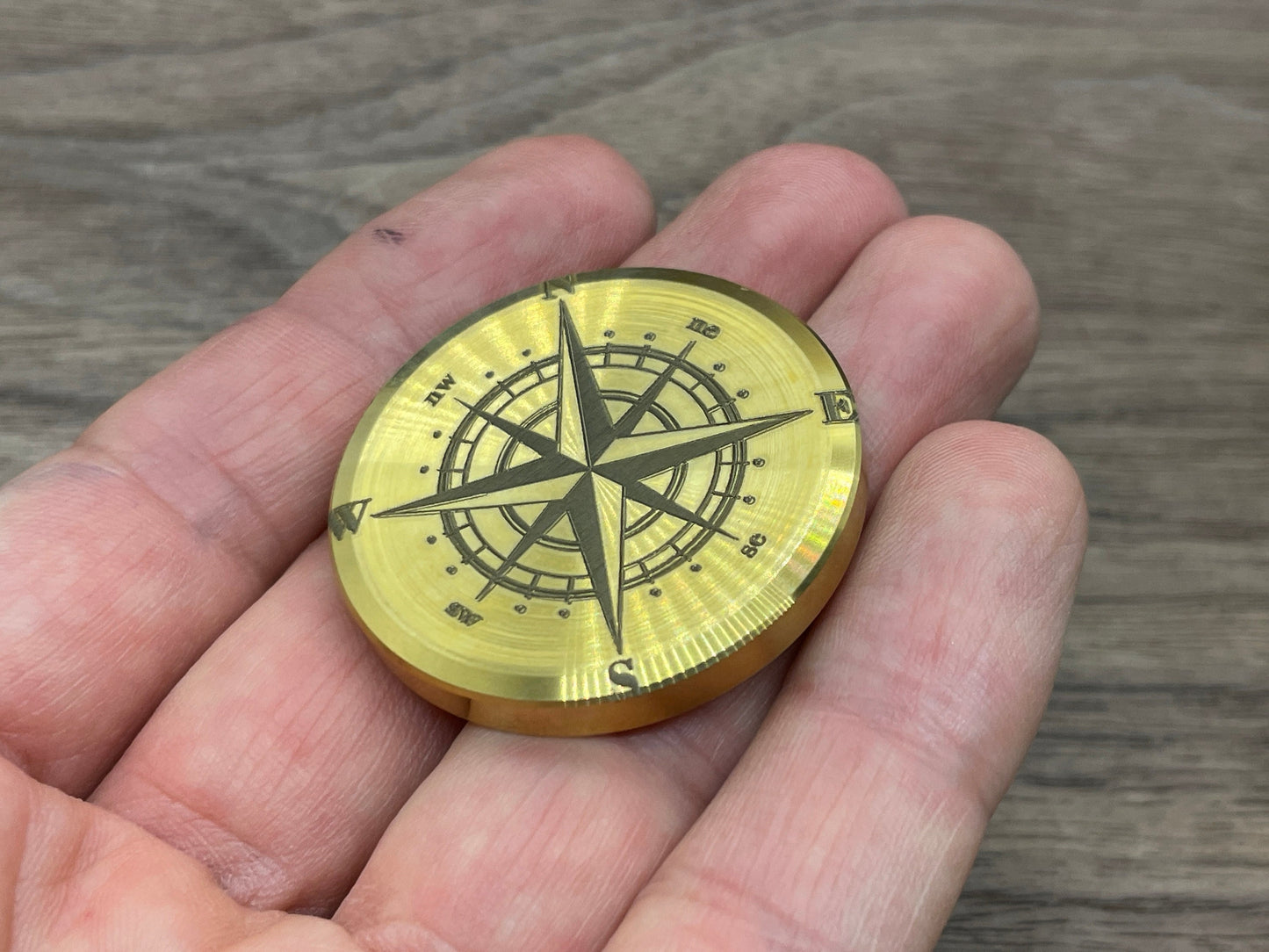 3 Sizes COMPASS engraved Brass Worry Coin Metal Worry Coin