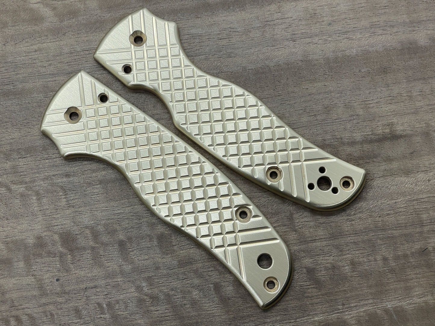 FRAG milled Brushed Brass Scales for SHAMAN Spyderco