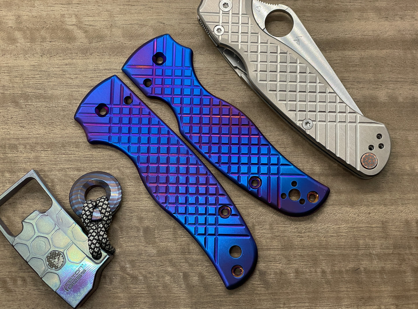 Flamed FRAG CNC milled Titanium Scales for SHAMAN Spyderco