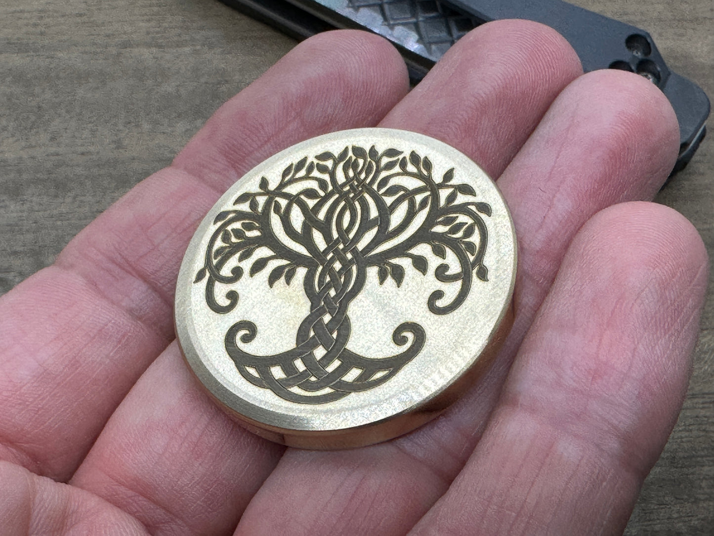 3 Sizes TREE of LIFE / Celtic Cross Brass Worry Coin