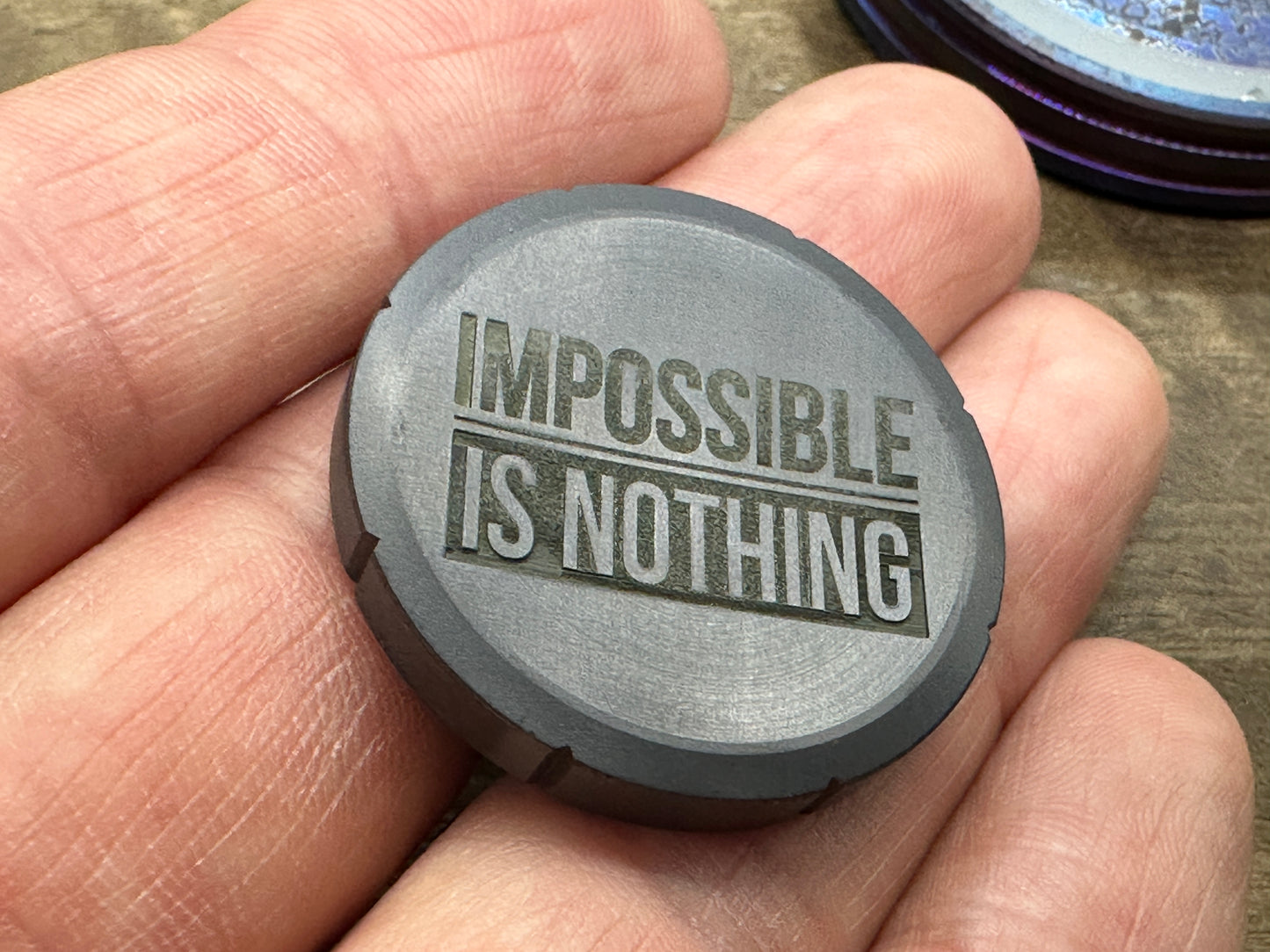 Impossible is Nothing Black TUNGSTEN Spinning Worry Coin Spinning Top