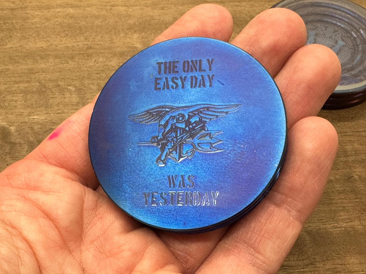 U.S. Navy SEALs "The only easy day was yesterday.” Flamed Titanium Spinning Top