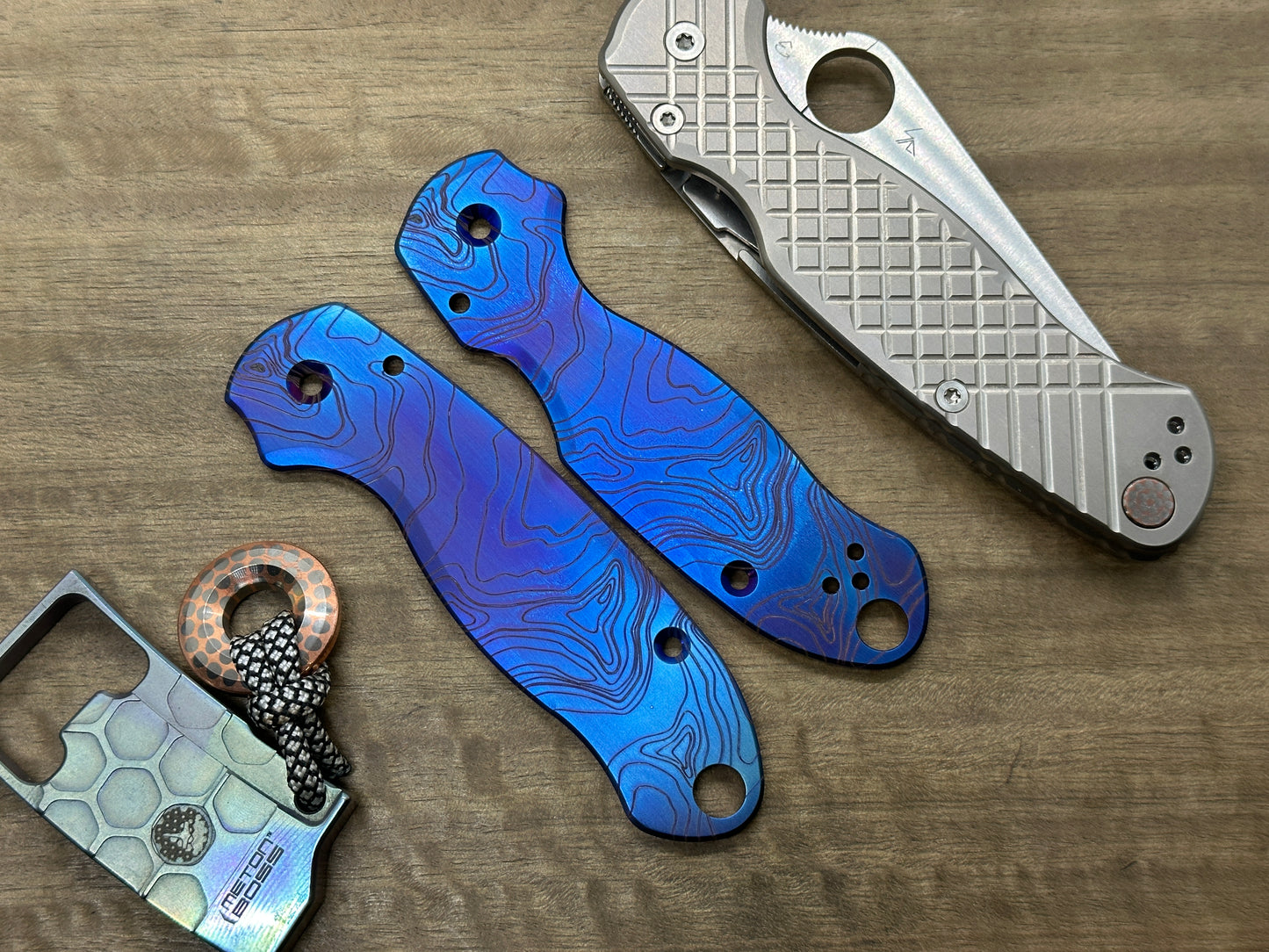 Flamed TOPO engraved Titanium Scales for Spyderco Para 3