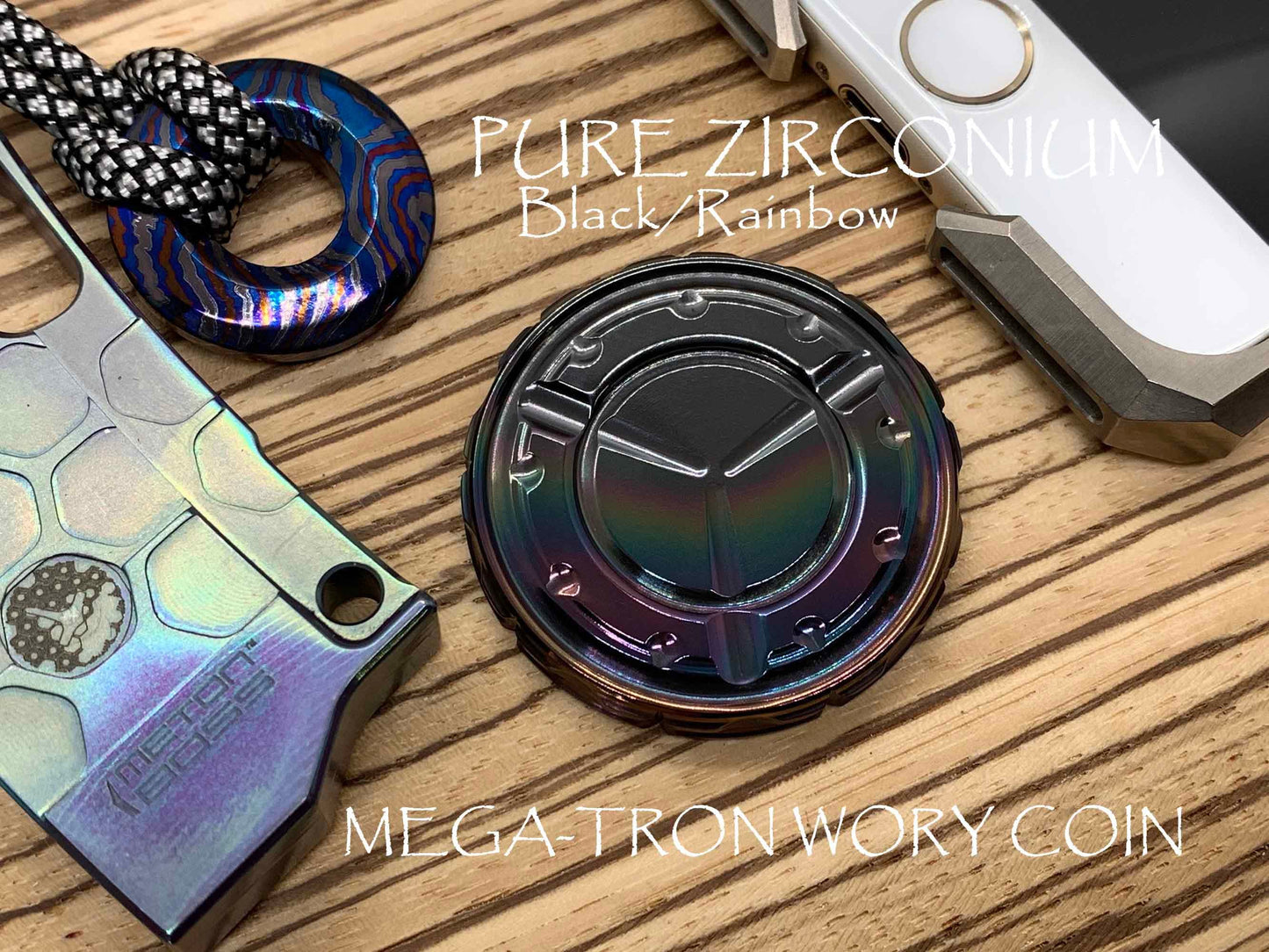 Polished RAINBOW flamed Black Zirconium MEGATRON Worry Coin