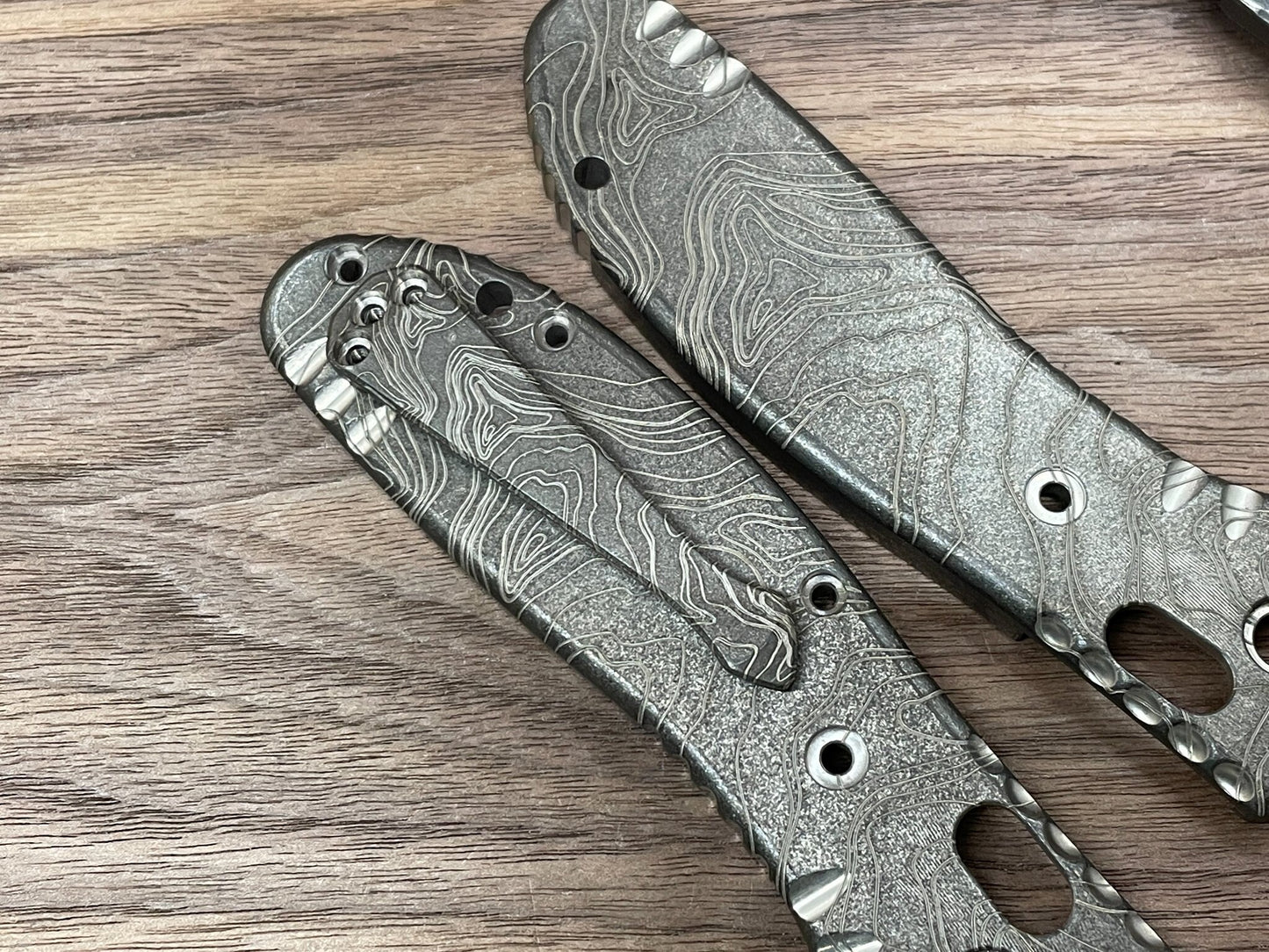 Battleworn TOPO engraved SPIDY Titanium CLIP for most Benchmade models