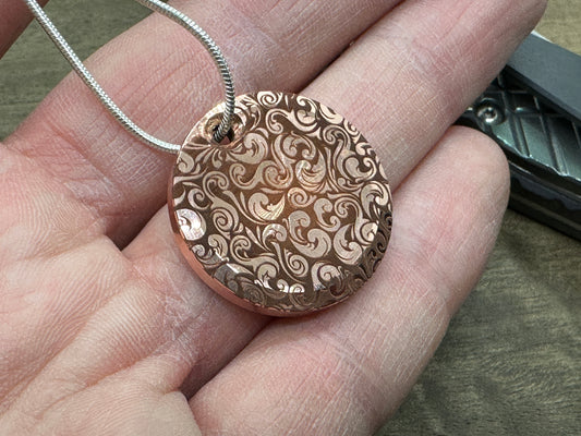 VICTORIA Polished engraved Copper PENDANT Keychain