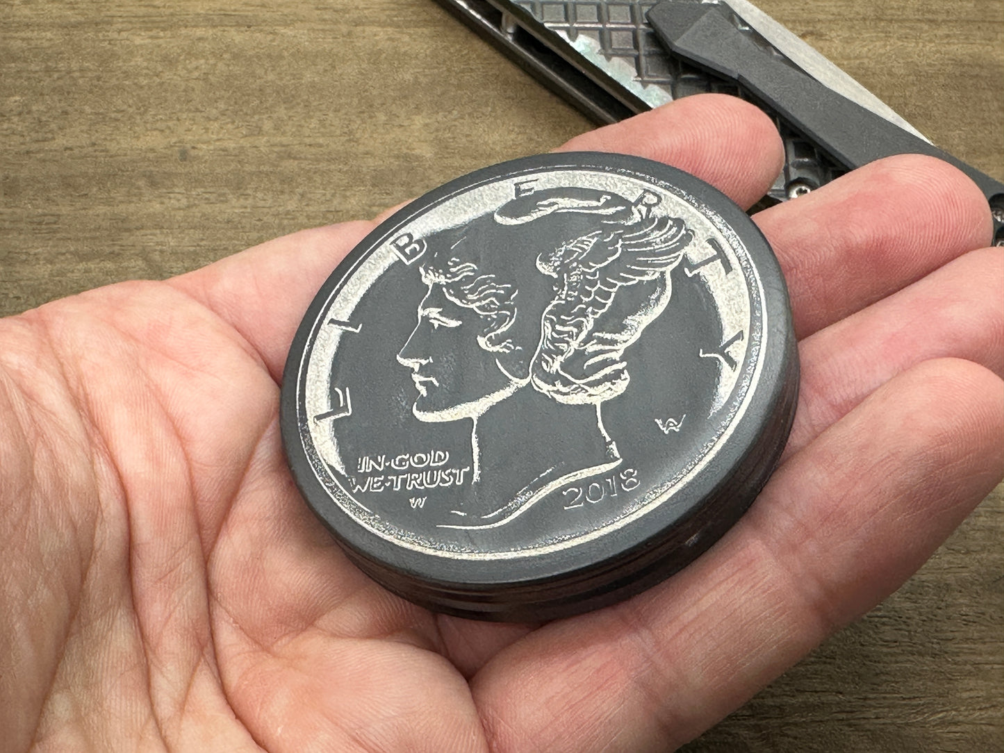 4 sizes LIBERTY Deep engraved Black Zirconium Worry Coin