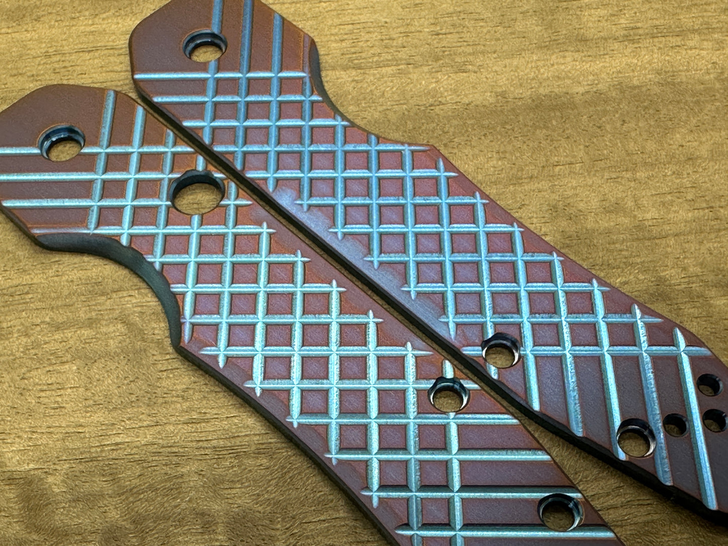 2 Tone (Blue-Purple) FRAG Cnc milled Titanium Scales for Spyderco SMOCK