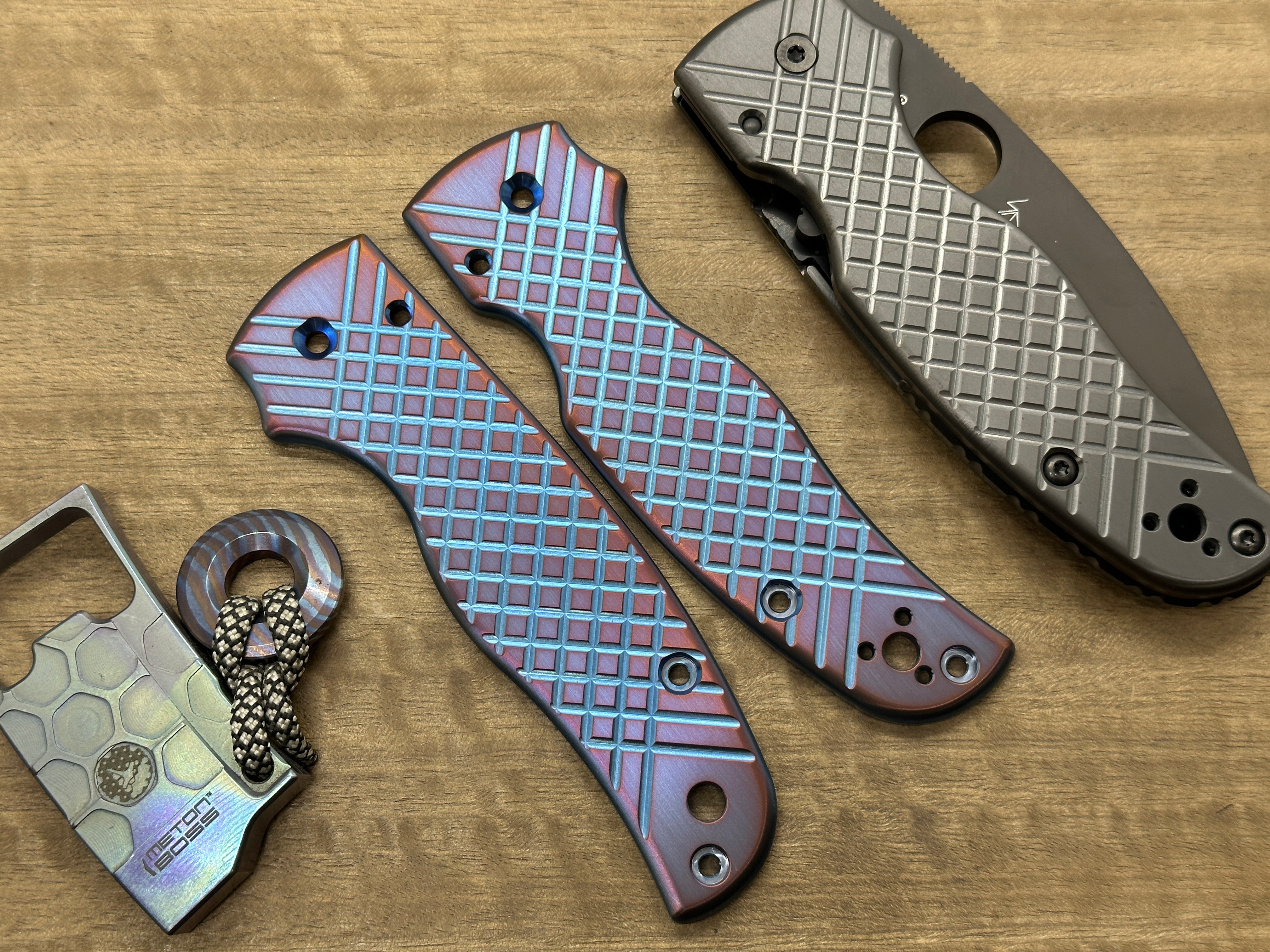 2 Tone (Blue-Purple) FRAG CNC milled Titanium Scales for SHAMAN Spyderco