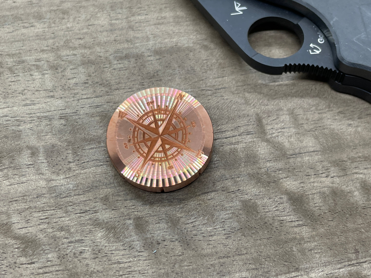 COMPASS engraved Copper Spinning Worry Coin Spinning Top