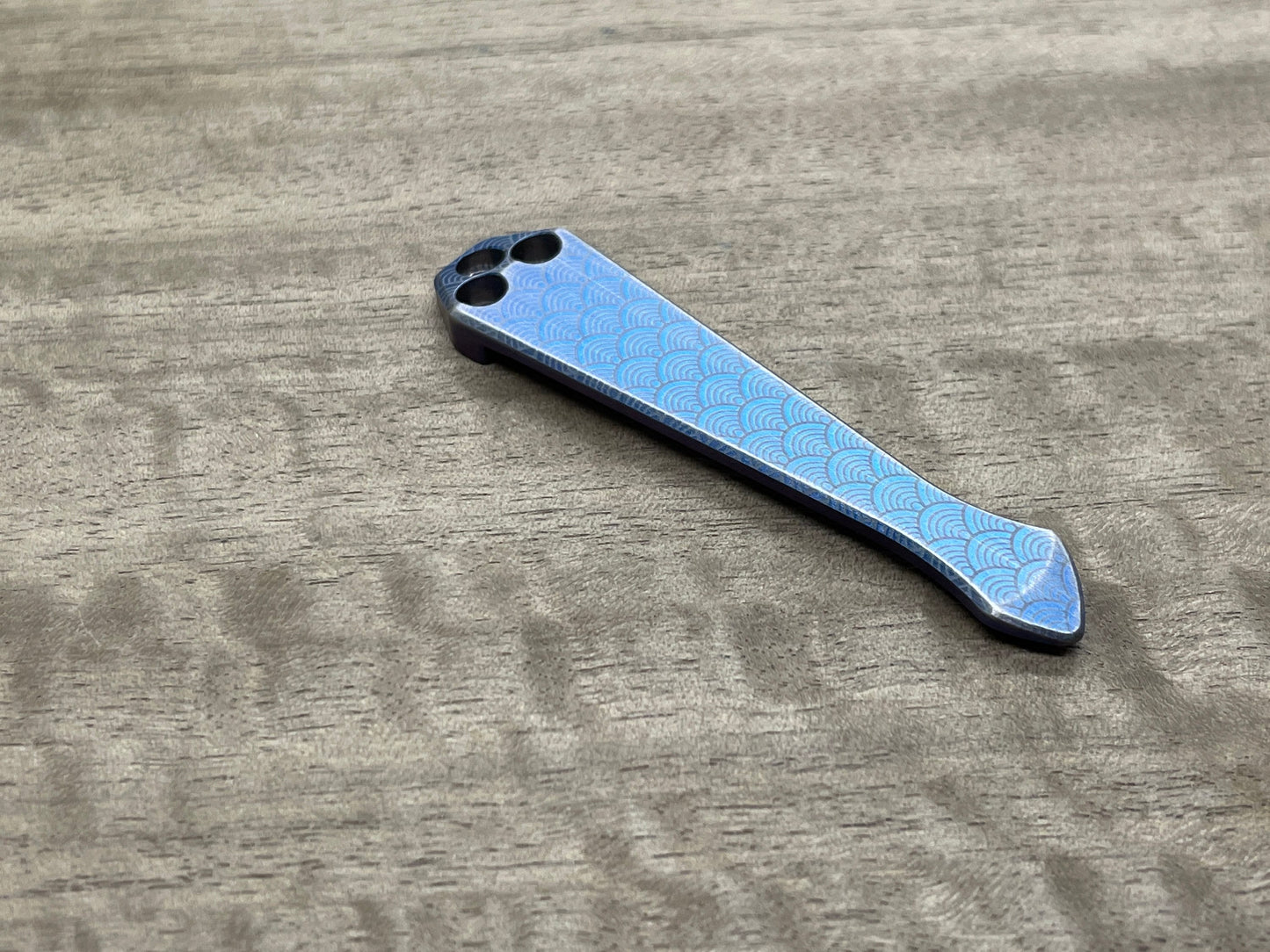 Blue ano Brushed SEIGAIHA engraved SPIDY Titanium CLIP for most Spyderco models