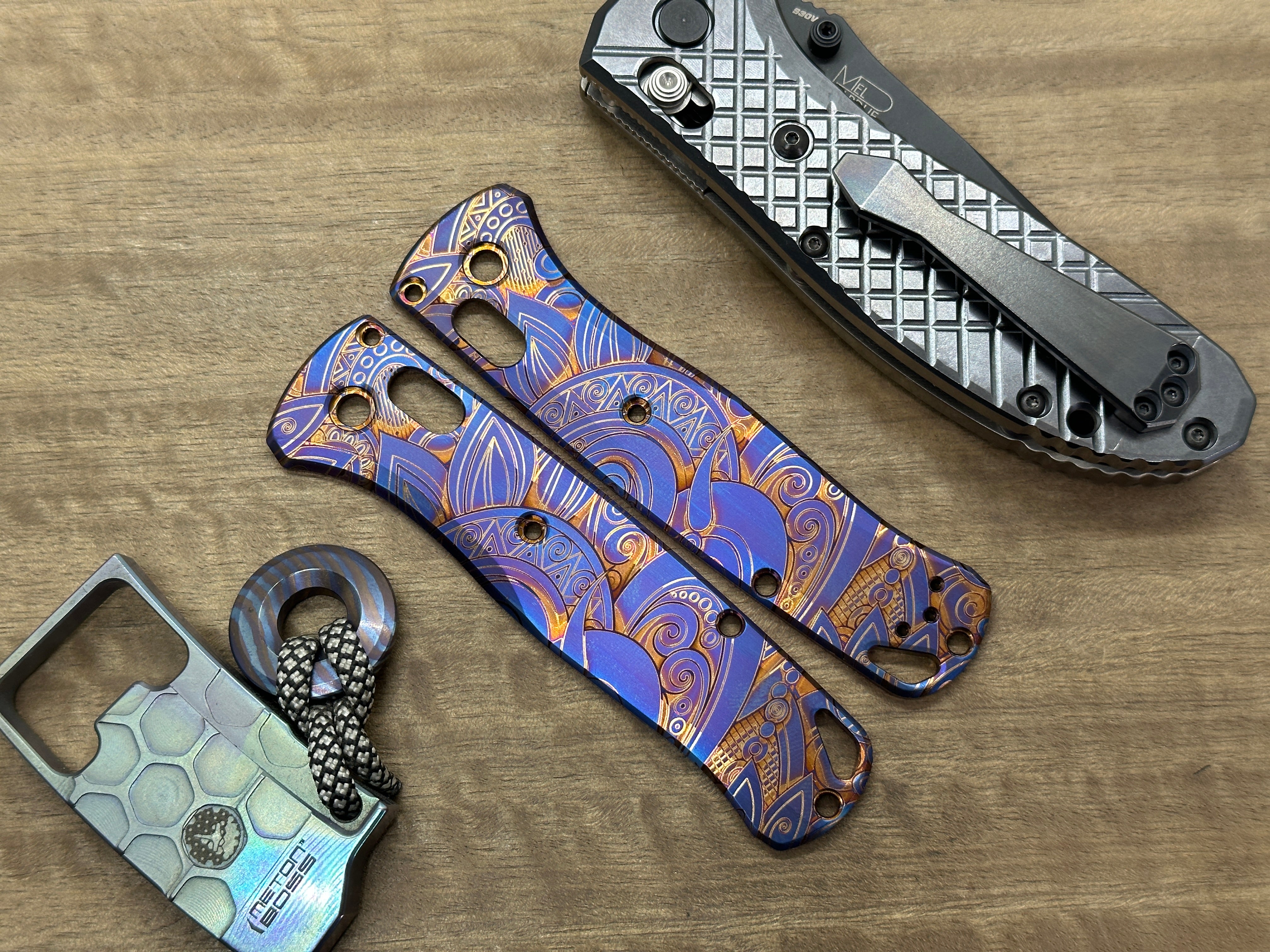 MINI Benchmade shops Bugout - Geometric Trio - Deep Laser Engraved Titanium Scales - EDC Gear *Scales Only*