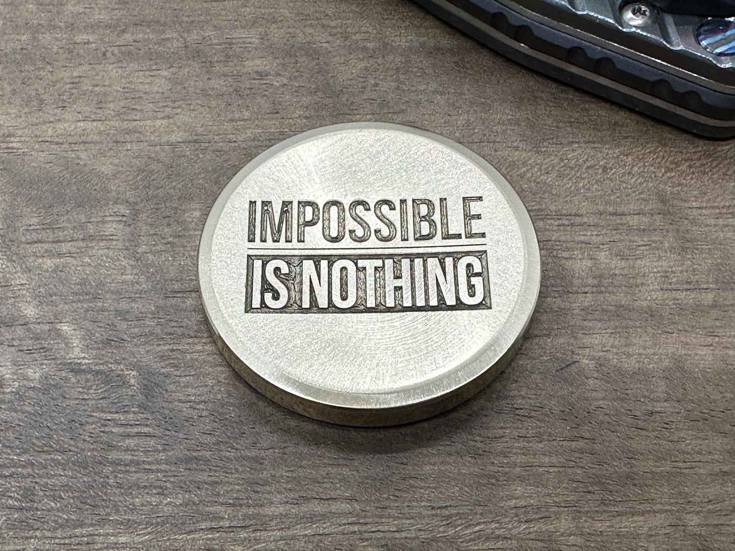 3 Sizes Impossible is Nothing - Deep engraved Brass Worry Coin