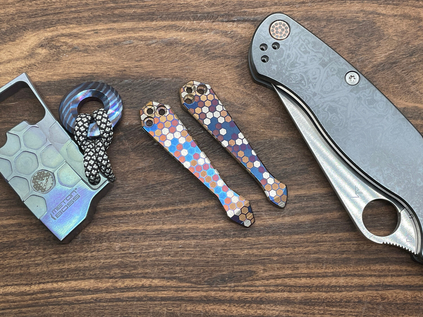 Golden SPIDY Honeycomb heat ano engraved Titanium CLIP for most Spyderco models