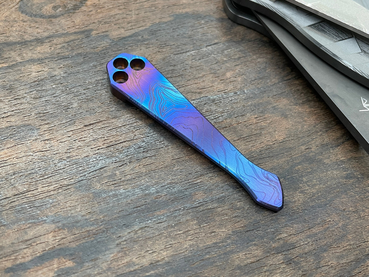 Flamed TOPO engraved SPIDY Titanium CLIP for most Spyderco models