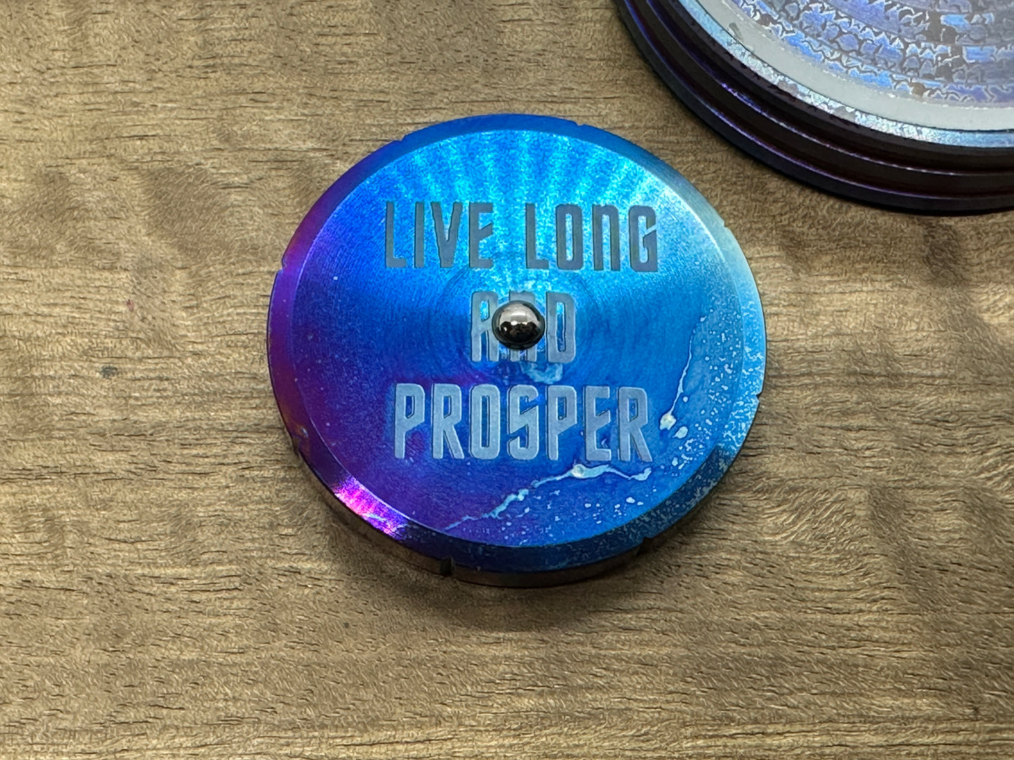 Long Live and Prosper Flamed engraved Titanium Spinning Worry Coin Spinning Top