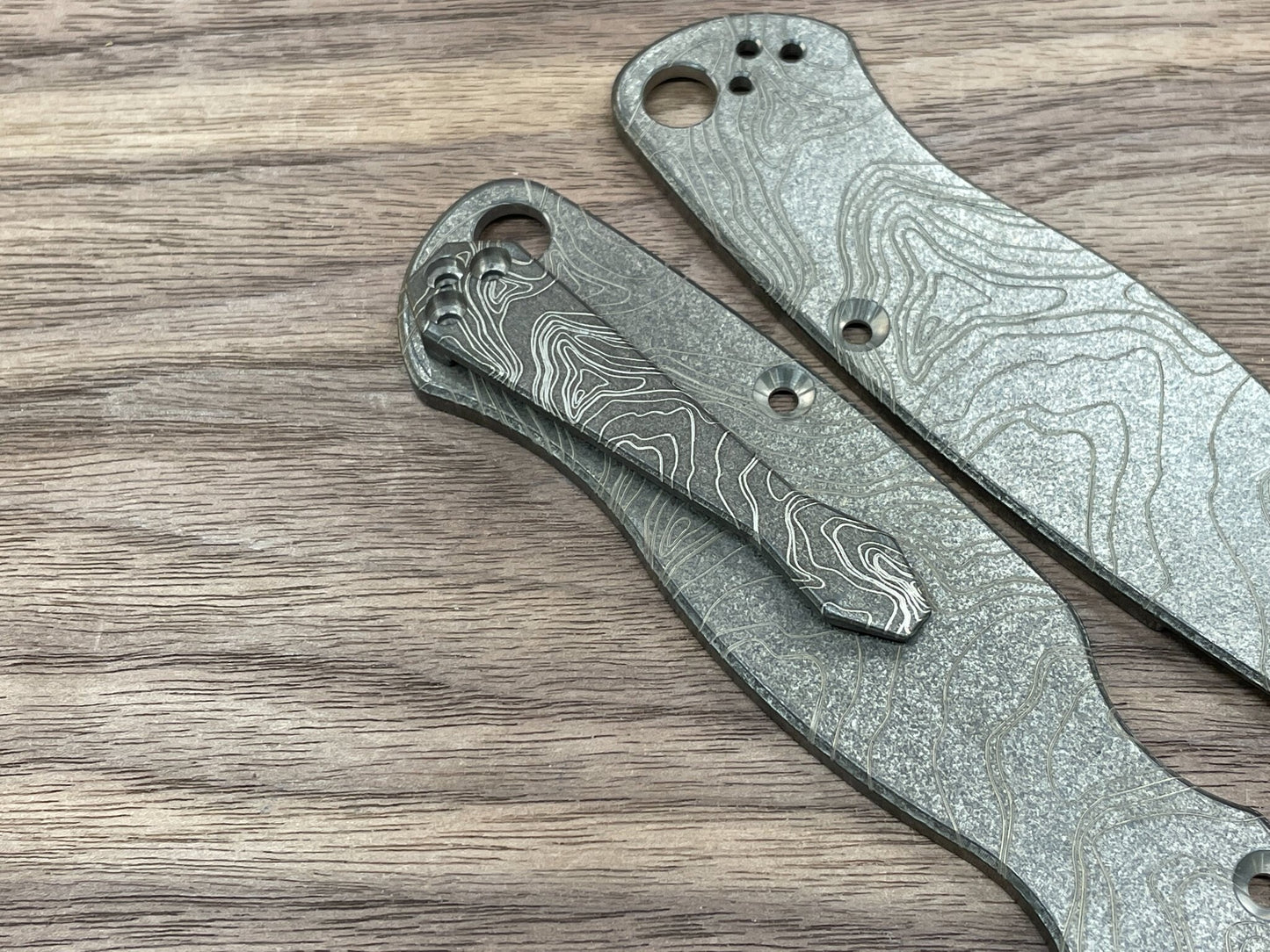 Battleworn TOPO engraved Dmd Titanium CLIP for most Spyderco models