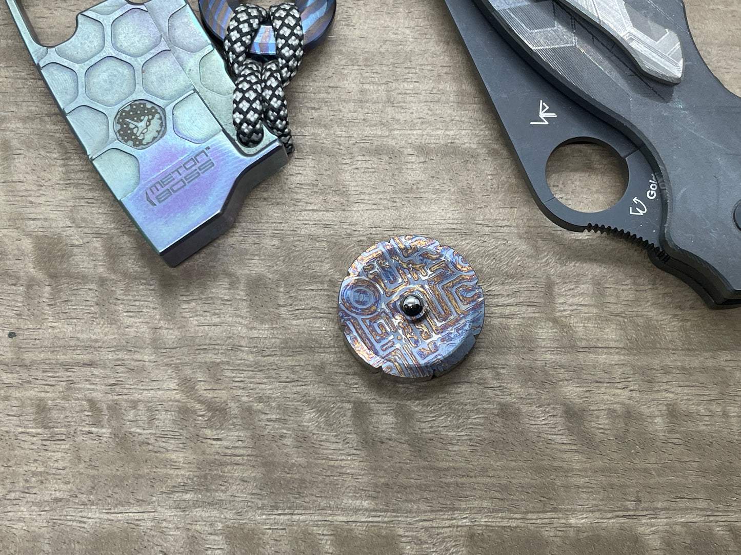 Mystery Mokume pattern engraved Titanium Spinning Worry Coin Spinning Top