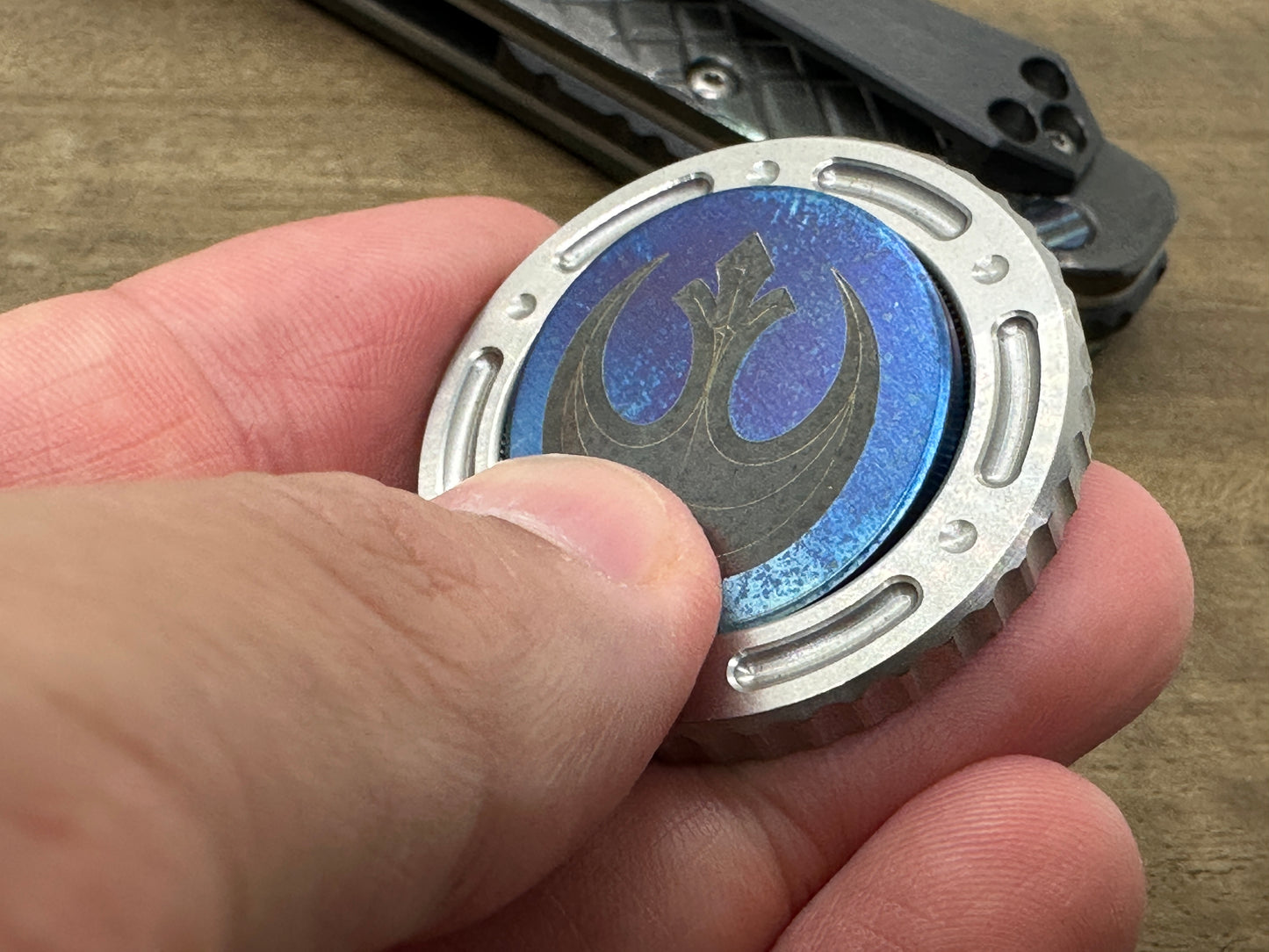 Flamed Rebel Alliance engraved Titanium Coin for Billetspin GAMBIT