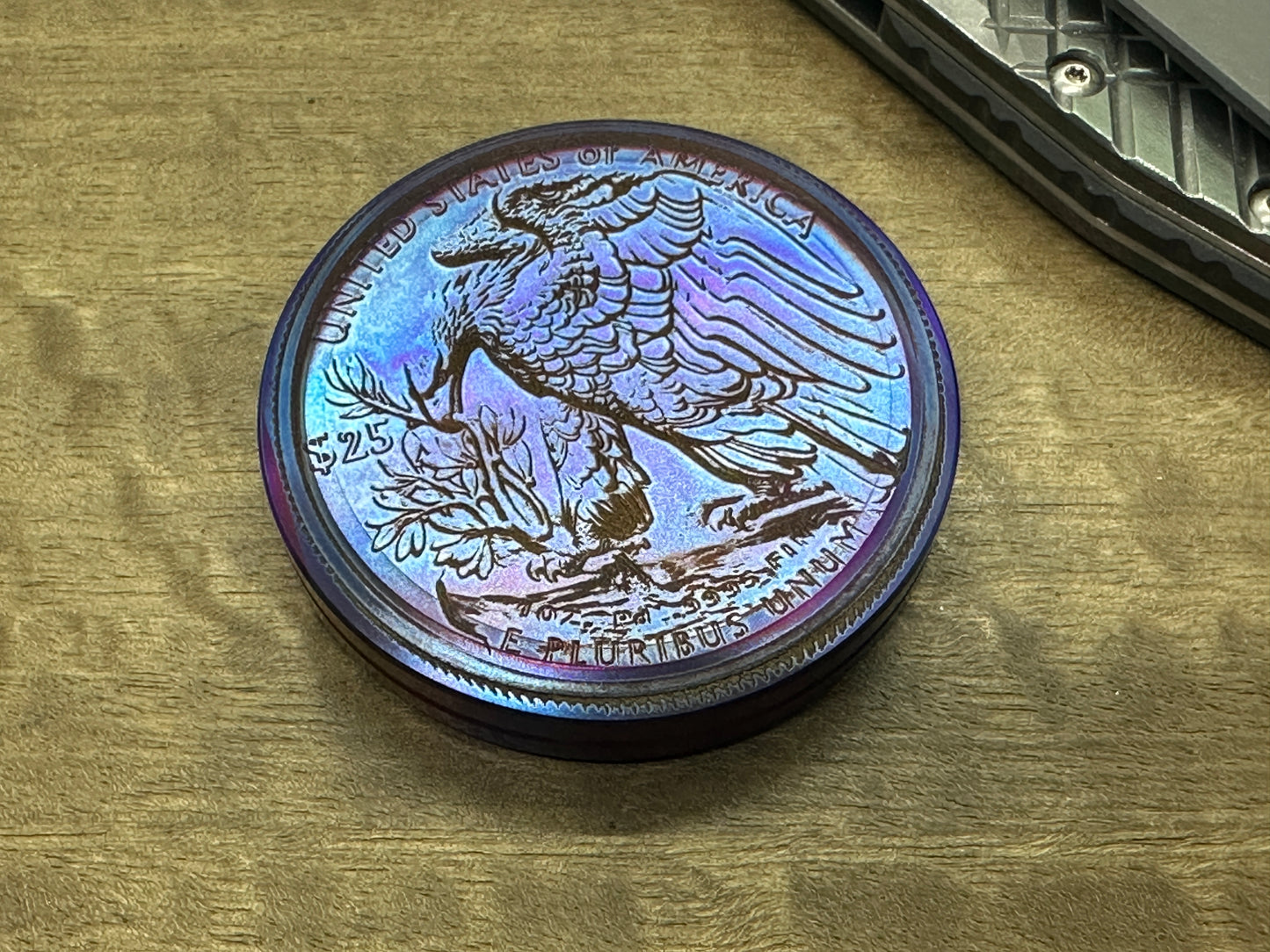 4 sizes LIBERTY engraved Flamed Titanium Challenge Coin Worry Coin