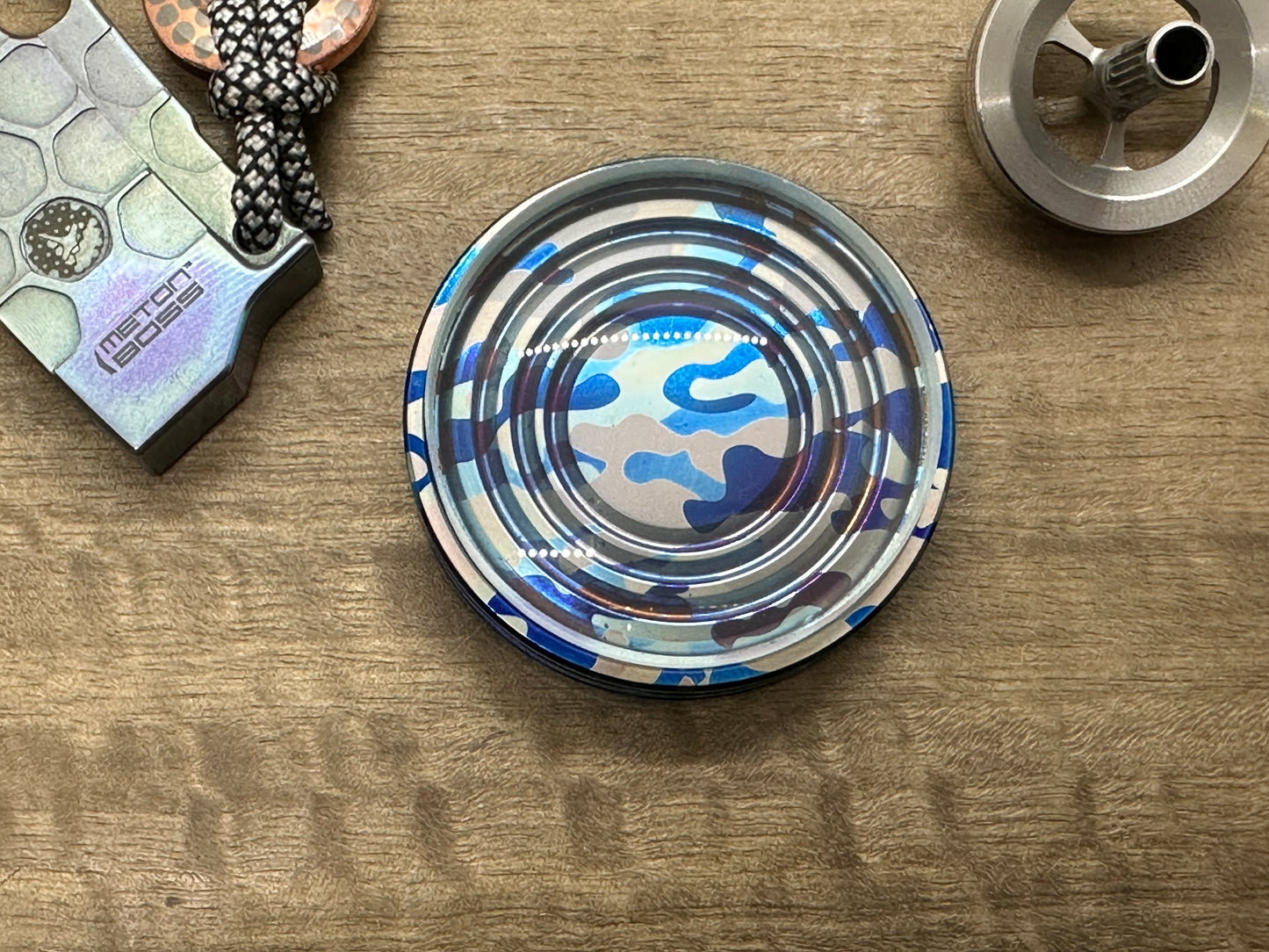 Camouflage Flamed Titanium Spin base for Spinning Tops & Coins