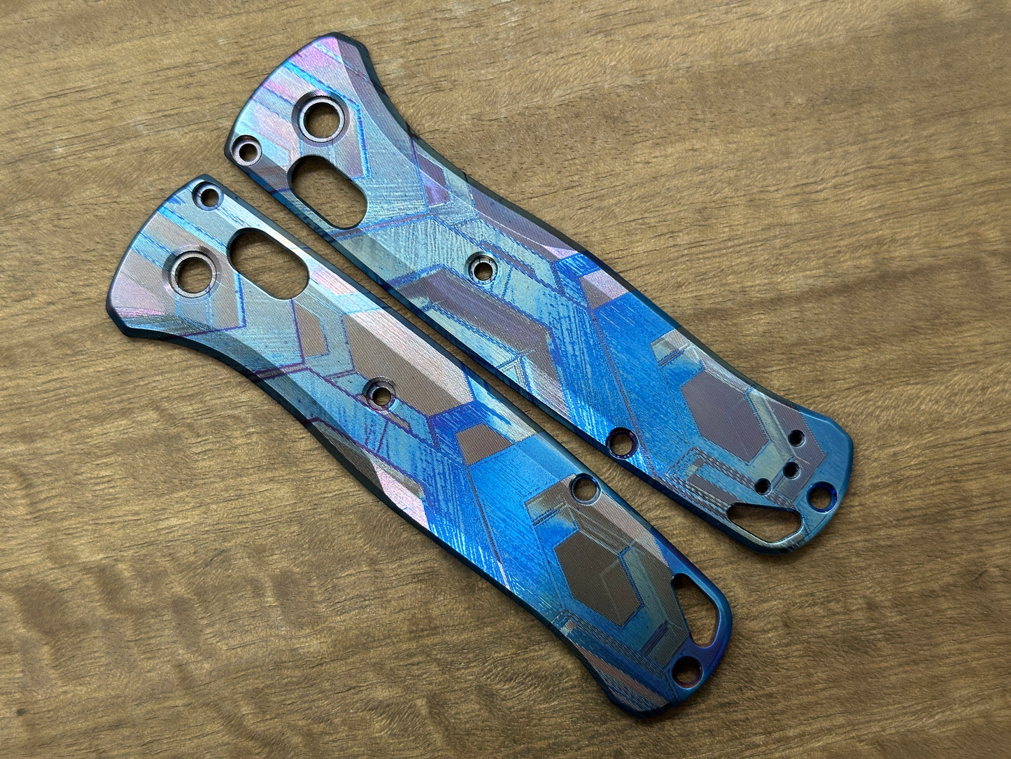 Blue Flamed FALCON engraved Titanium Scales for Benchmade Bugout 535