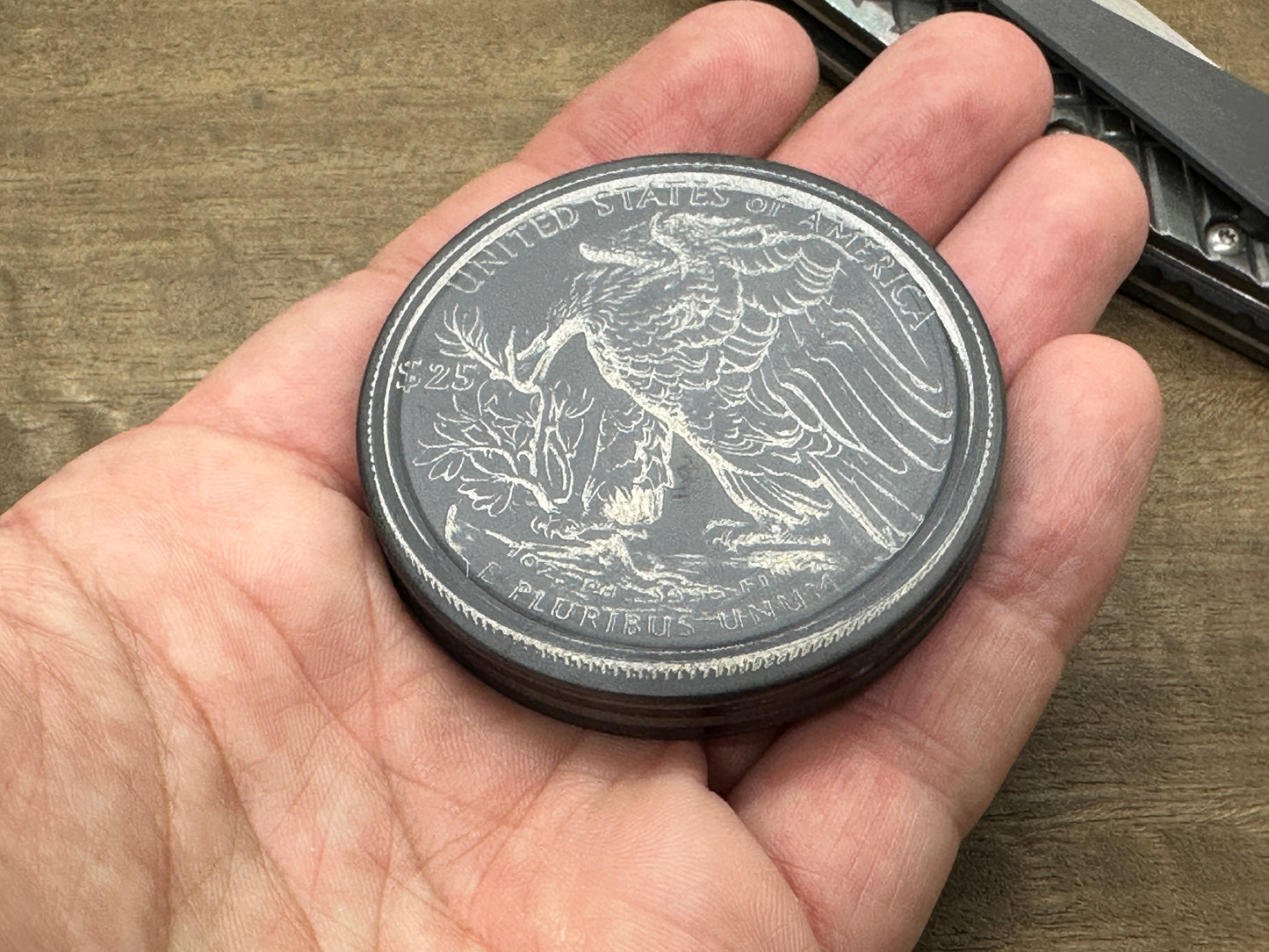 4 sizes LIBERTY Deep engraved Black Zirconium Worry Coin