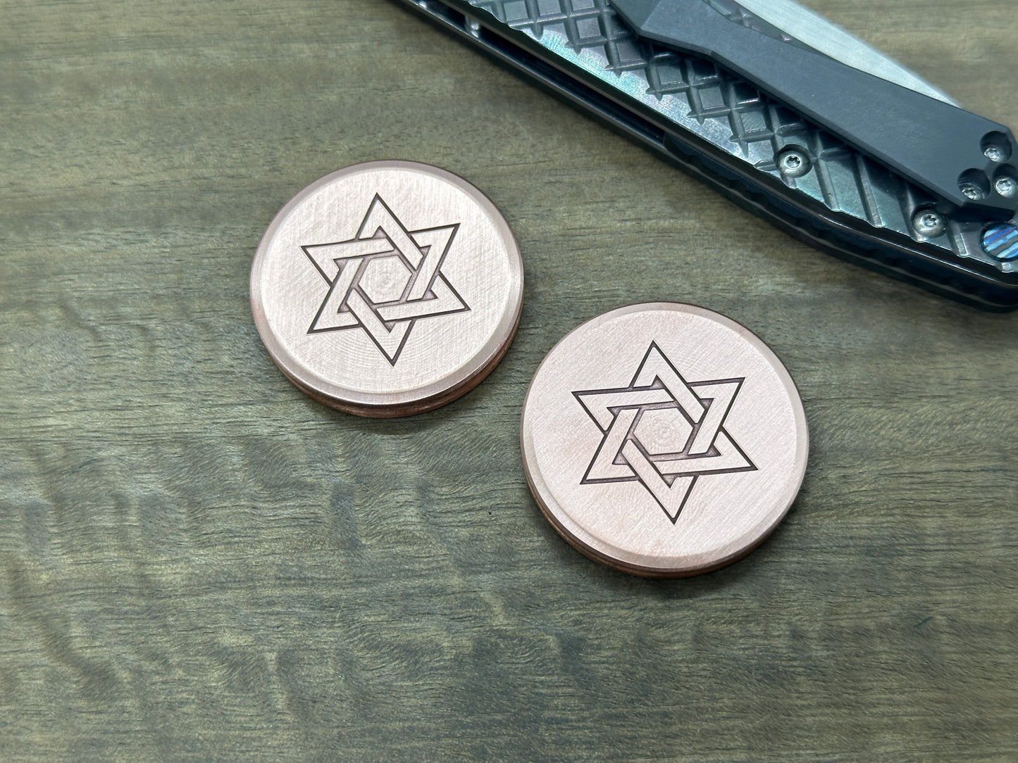 Stars of David engraved HAPTIC Coins CLICKY Copper Fidget