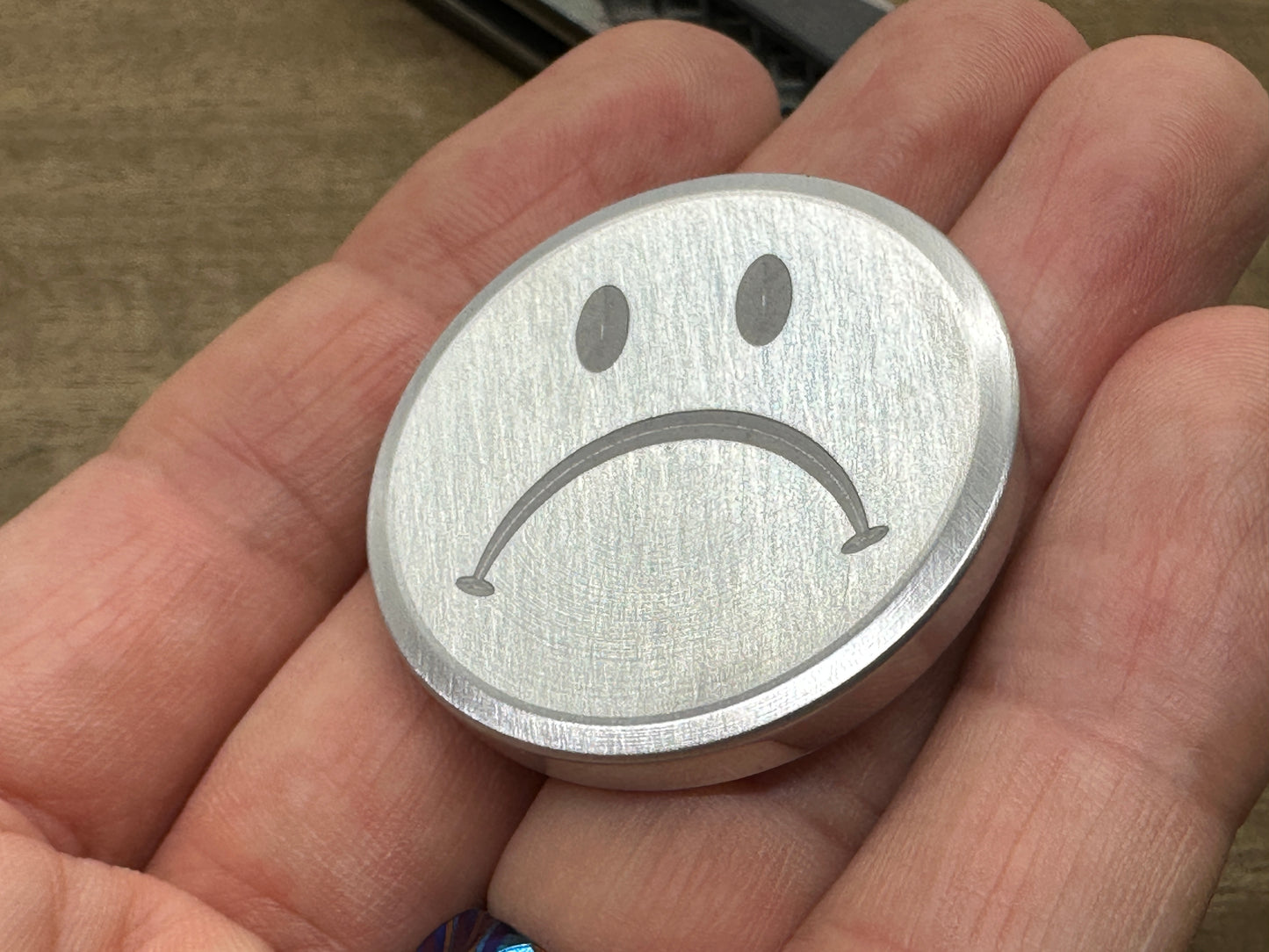 4 sizes Smiley - Sad (Yes No Decision maker) Aerospace Grade Aluminum Worry Coin